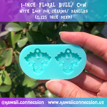 Load image into Gallery viewer, 1 inch or 1.5 inch PAIR of Floral Cow Silicone Mold for Custom Resin Dangle Earrings Charms Zip Pull Stitch Marker

