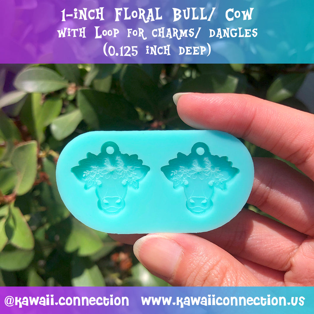 1 inch or 1.5 inch PAIR of Floral Cow Silicone Mold for Custom Resin Dangle Earrings Charms Zip Pull Stitch Marker