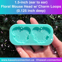 Load image into Gallery viewer, 1 inch or 1.5 inch (ear to ear) Floral Mouse Head Silicone Mold for Resin Dangle Earrings Stitch Marker Pendant Zip Pull Charms DIY
