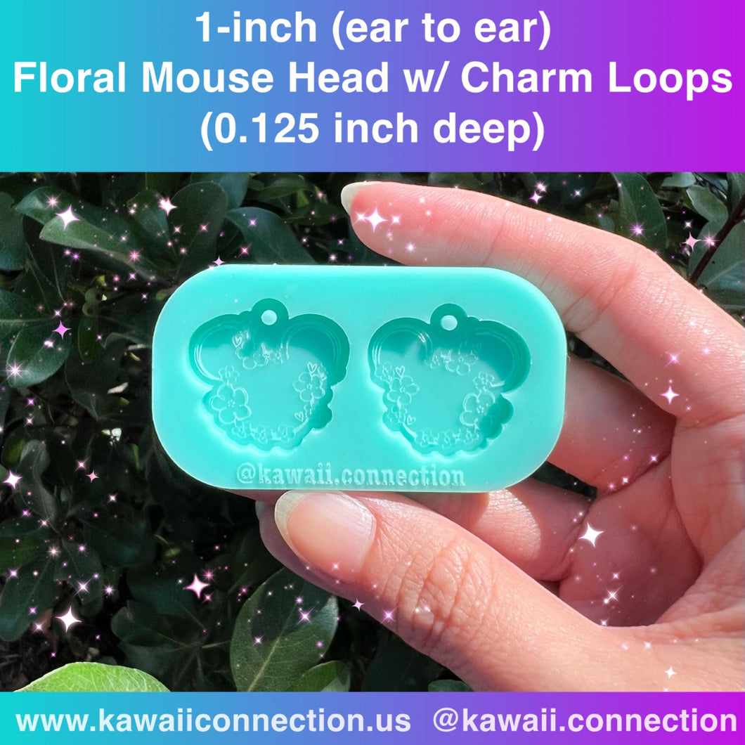 1 inch or 1.5 inch (ear to ear) Floral Mouse Head Silicone Mold for Resin Dangle Earrings Stitch Marker Pendant Zip Pull Charms DIY