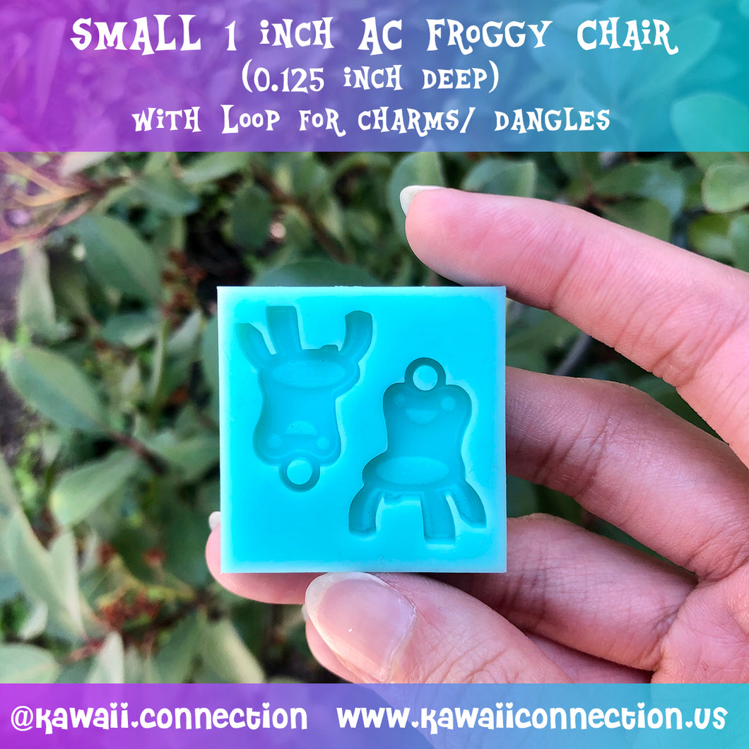 SMALL 1-inch tall (0.125 inch deep) Kawaii Frog Chair Charm w Loop Silicone Mold Palette for Resin Stitch Marker Zipper Pull Charms DIY