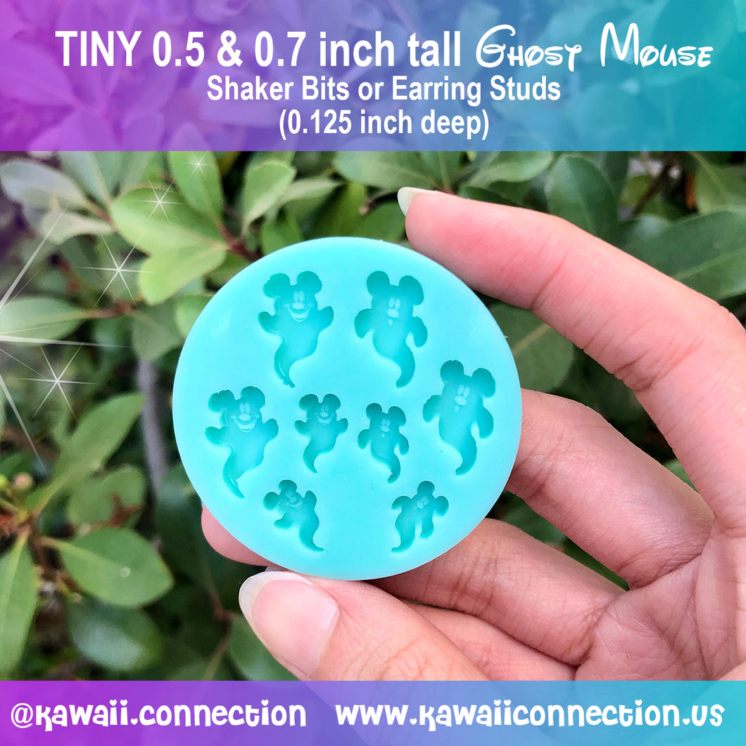 TINY 0.5 & 0.7 inch tall (0.125 inch deep) Ghost Mouse Shaker Bits or Earring Studs Halloween Silicone Mold for Custom Resin Accessories
