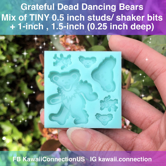 Mixed Sizes (see photo for details) Grateful Dead Dancing Bear Silicone Mold for Resin Deco Shaker Bits Charm Stud Earrings Pendants DIY