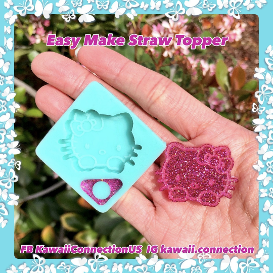 Easy Make Kitty Silicone Mold for Resin Straw Topper Deco to Customize Standard Size Reusable Cups
