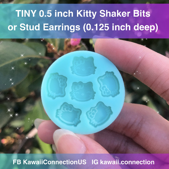 TINY 0.5 inc Kitty Faces / Head Shaker Bits or Earring Studs Silicone Mold for Resin Deco Charms Cabochons