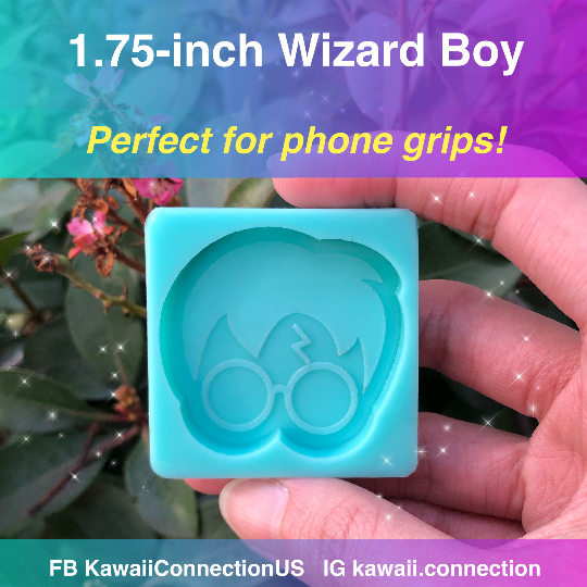 1.75 inch Wizards Magic Boy Silicone Mold for Custom Resin Deco Shaker Charms Cabochons - Perfect Phone Grip size