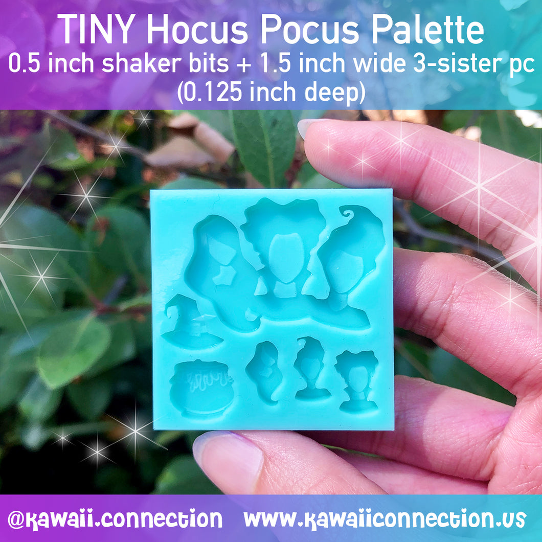 TINY Witch Sisters Palette (TINY 0.5 inch Shaker Bits + 1.5 inch wide 3-sisters silhouette) at 0.125 inch cavity depth Resin Silicone Mold