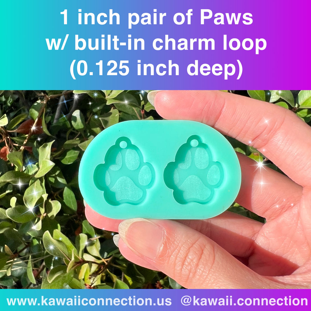 1-inch (on longest side) at 0.125 inch deep Dog Love Animal Pet Paw w/ Built-in Loops for Earring Charms Resin Silicone Mold