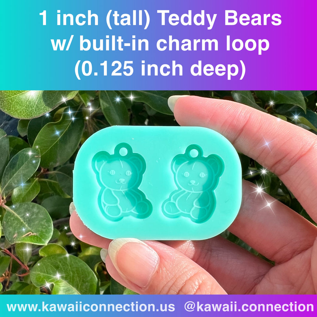 1 inch tall (0.125 inch deep) Teddy Bear w/ Built-in Charm Loop Silicone Mold Palette for Resin Dangle Earrings Stitch Marker Charms DIY