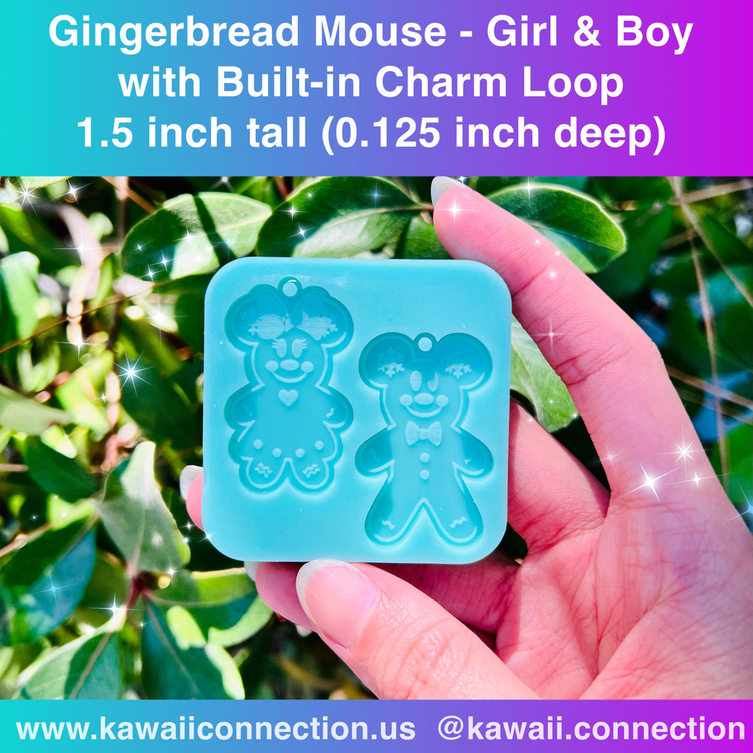 1.5inch tall (0.125inch deep) Gingerbread Mouse Silicone Mold for Custom Resin Christmas Holiday Charms Earrings