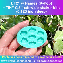 Load image into Gallery viewer, K-Pop Cartoon Head w Name (2 size options) TINY 0.5inch wide Shaker Bits/ Earring Studs or 1-inch wide w Loop (0.125 inch deep) Silicone Mold for Resin Charm
