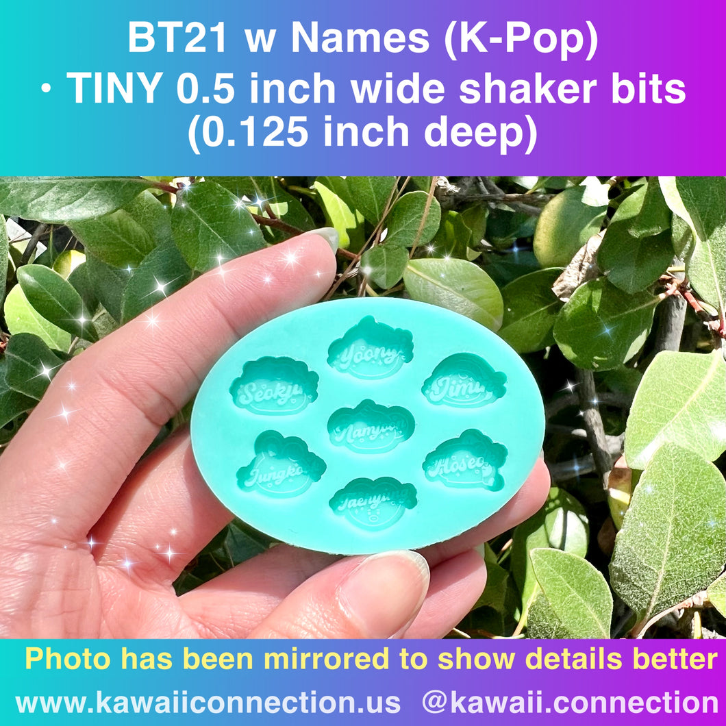 K-Pop Cartoon Head w Name (2 size options) TINY 0.5inch wide Shaker Bits/ Earring Studs or 1-inch wide w Loop (0.125 inch deep) Silicone Mold for Resin Charm