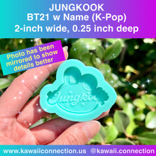 Load image into Gallery viewer, K-Pop Music Cartoon Head w Name 2-inch wide (0.25 inch deeep) Sold as Singles or Set Silicone Mold *Photo has been mirrored to show details*
