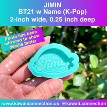 Load image into Gallery viewer, K-Pop Music Cartoon Head w Name 2-inch wide (0.25 inch deeep) Sold as Singles or Set Silicone Mold *Photo has been mirrored to show details*
