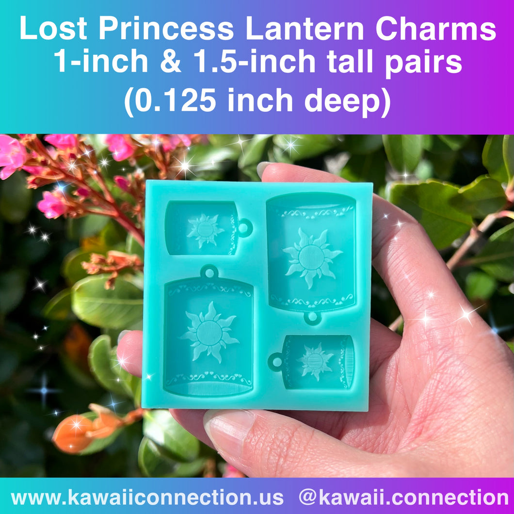 1-inch + 1.5-inch tall Charms Pairs (0.125 inch deep) Lost Princess Lanterns Silicone Mold for Resin DIY Earrings Keychain Zip Pull