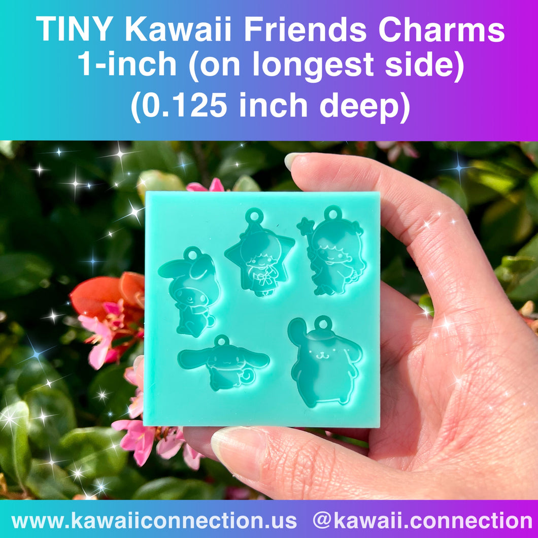 TINY 1-inch tall Kawaii Friends Charms (0.125 inch deep) Silicone Mold for Resin DIY Earrings Keychain Zip Pull WEBSITE EXCLUSIVE