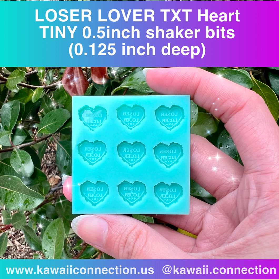 TINY 0.5 inch wide K-Pop Loser Lover Heart Shaker Bits or Earring Studs (0.125 inch deep) Silicone Mold for Resin Kpop Charm