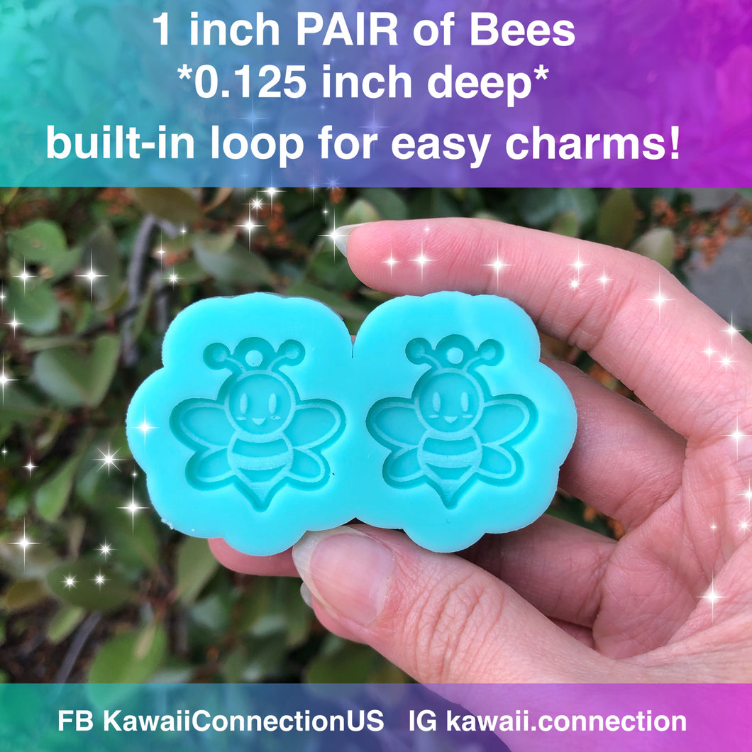 1 inch Bees (0.125 inch deep) Dangle Earrings or Charms Shiny Silicone Mold for Resin