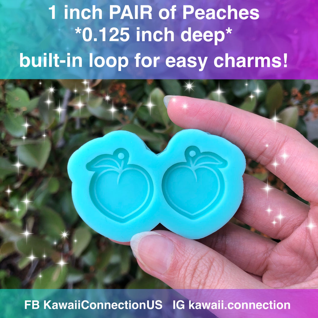 1 inch Peach Fruit (0.125 inch deep) Dangle Earrings or Charms Shiny Silicone Mold for Resin