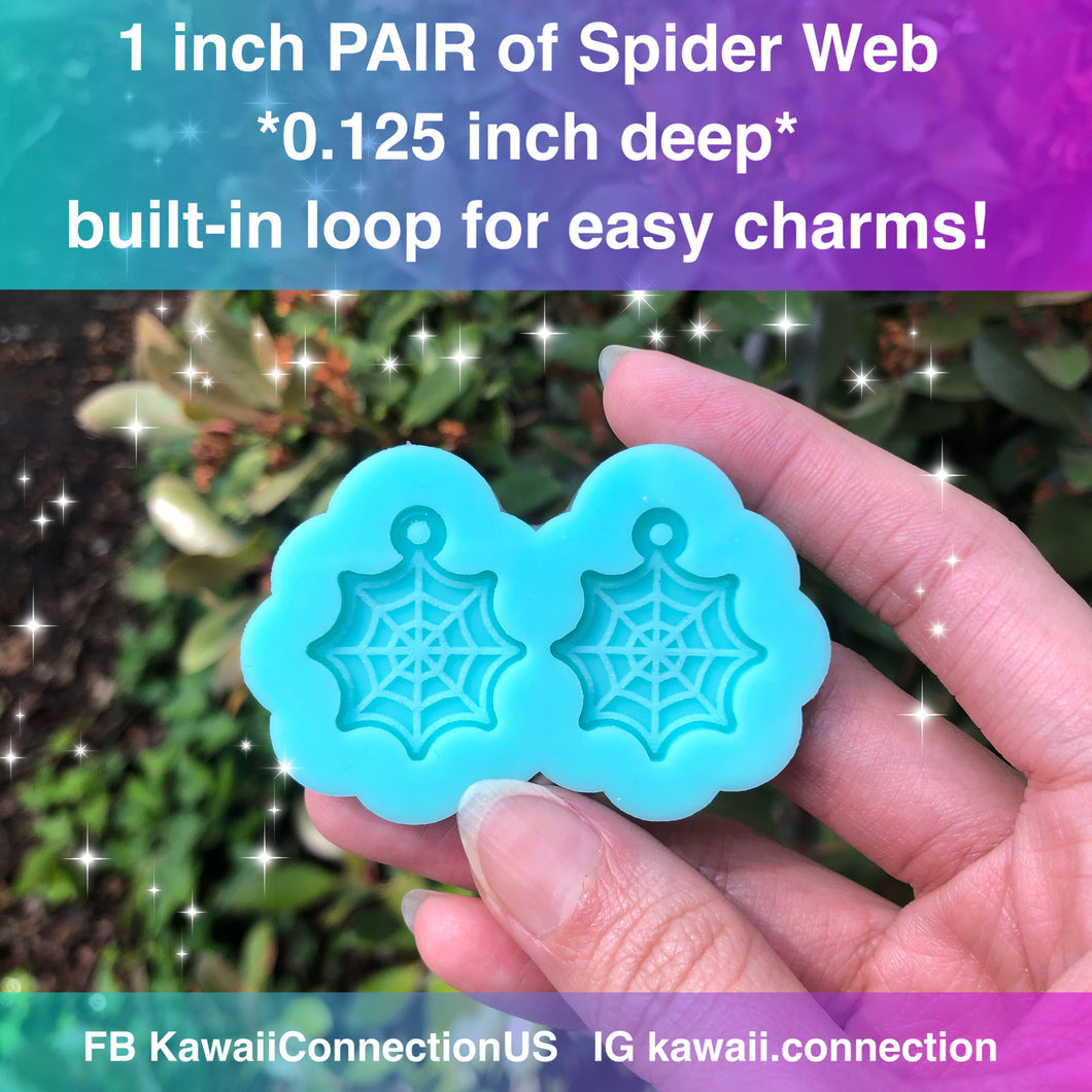 1 inch Spider Web (0.125 inch deep) w Loop for Dangle Earrings or Charms for Halloween - Shiny Silicone Mold for Resin