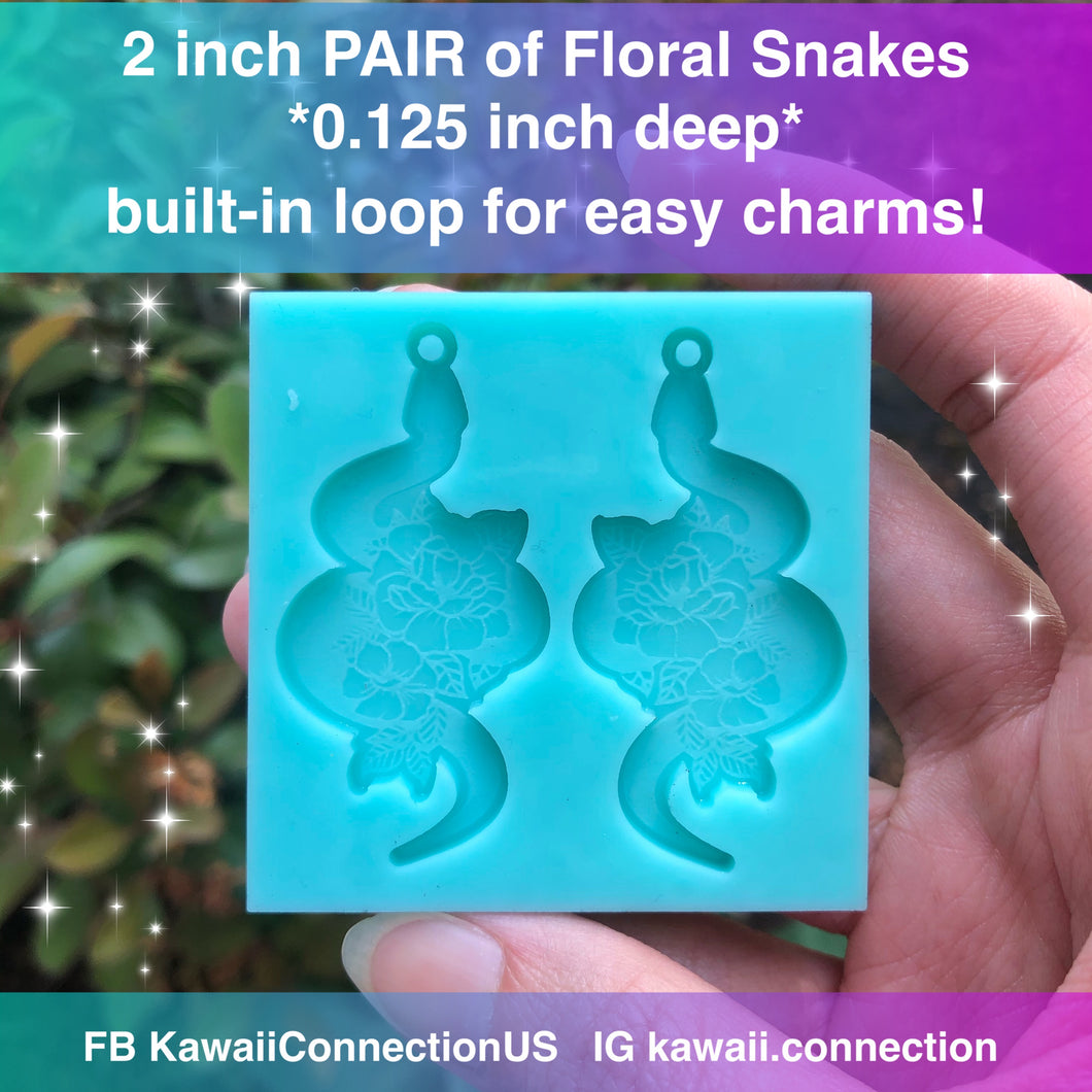 2 inch Floral Snake (0.125 inch deep) w Loop for Dangle Earrings or Charms Silicone Mold for Resin