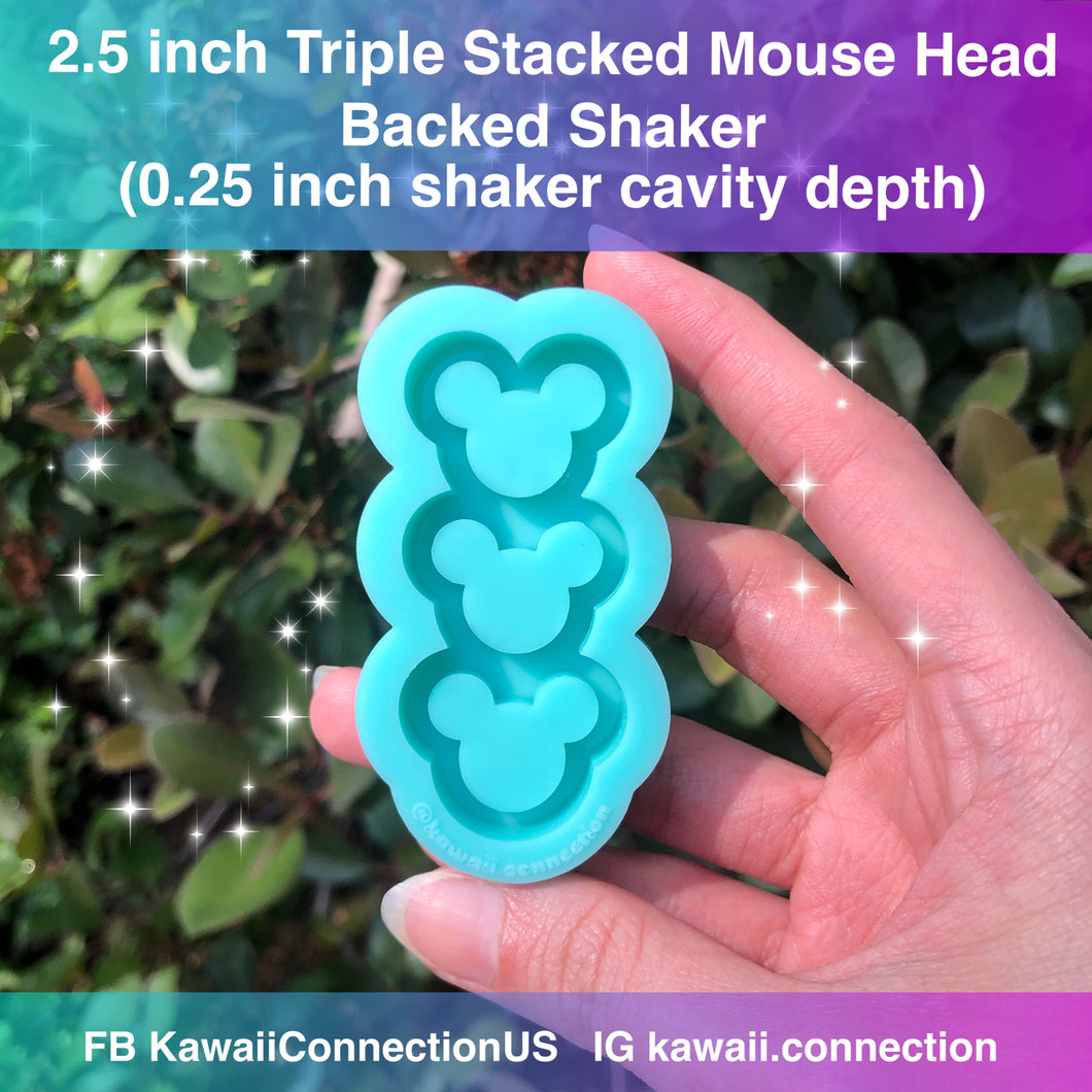 2.5 inch Stacked Triple Mouse Ears (0.25 inch cavity depth) Backed Shaker Silicone Mold Perfect for Resin Hair Barrettes or Key and Bag Charms