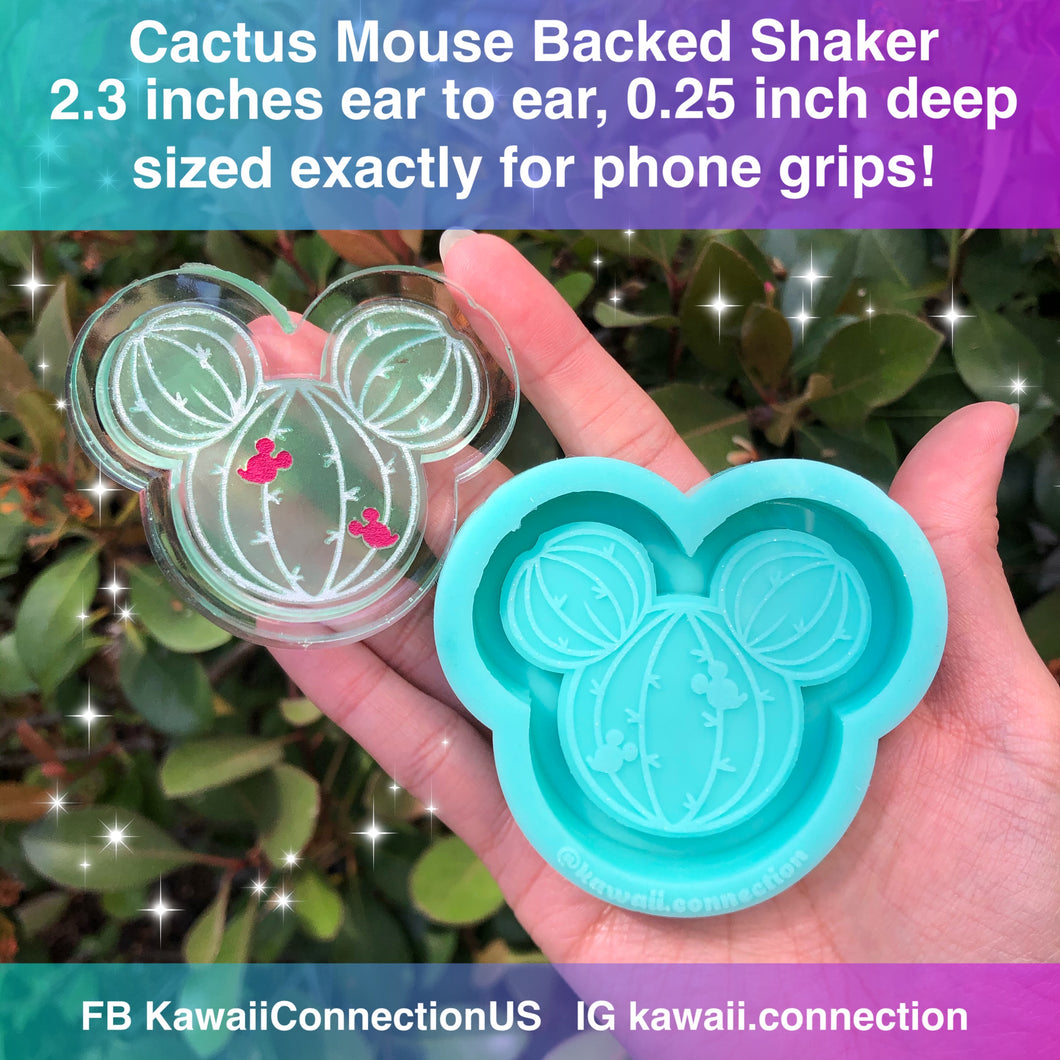 2.3 inch (Phone Grip size!) Cactus Mouse Backed Shaker or Flat Cabochons Resin Silicone Mold