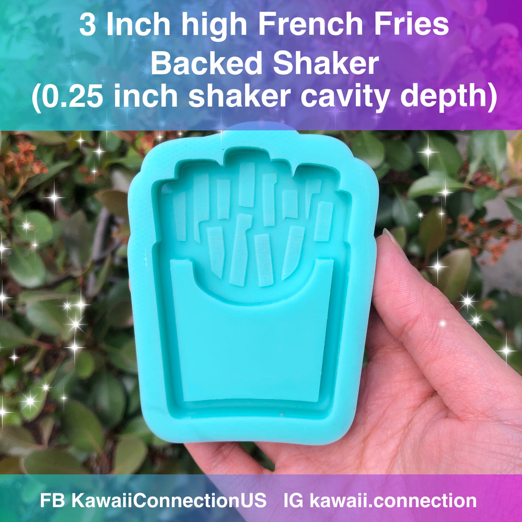 3 inch French Fries Backed Shaker Shiny Silicone Mold for Resin Bag and Key Charms Pendants