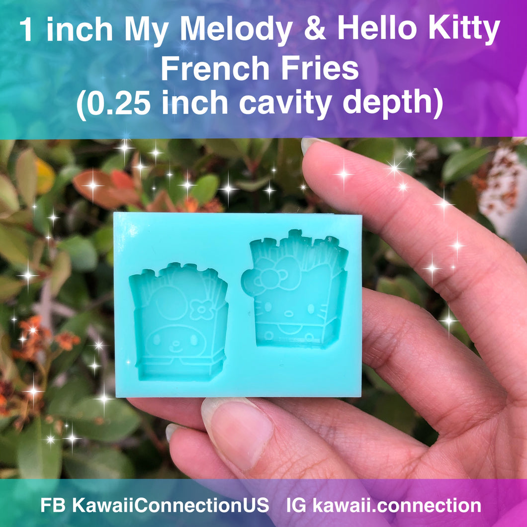 1 inch (0.25 inch deep) Melody & Kitty French Fries Shiny Silicone Mold for Resin Bag Key Charms Pendants