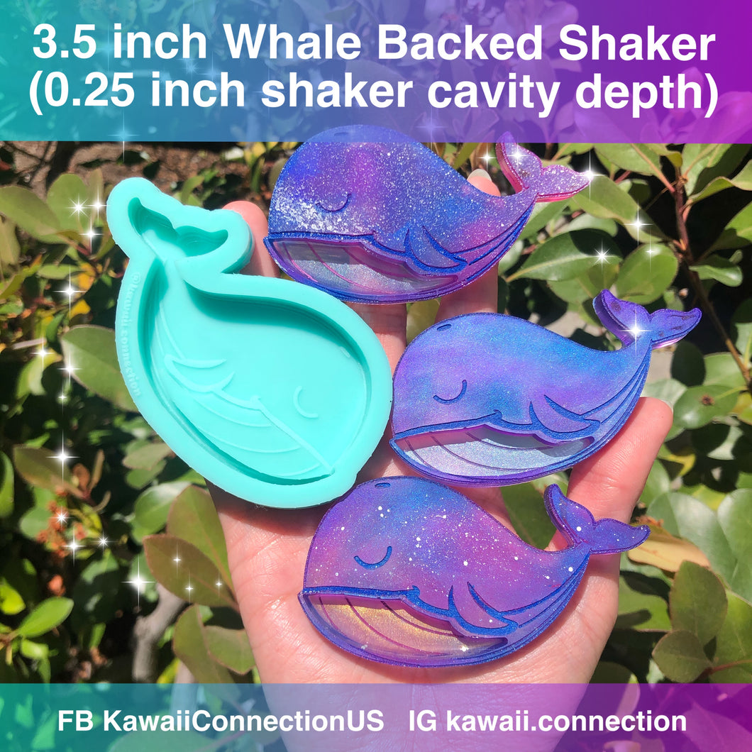 3.5 inch Whale (0.25 inch cavity depth) w Belly Backed Shaker Silicone Mold for Resin Key and Bag Charms