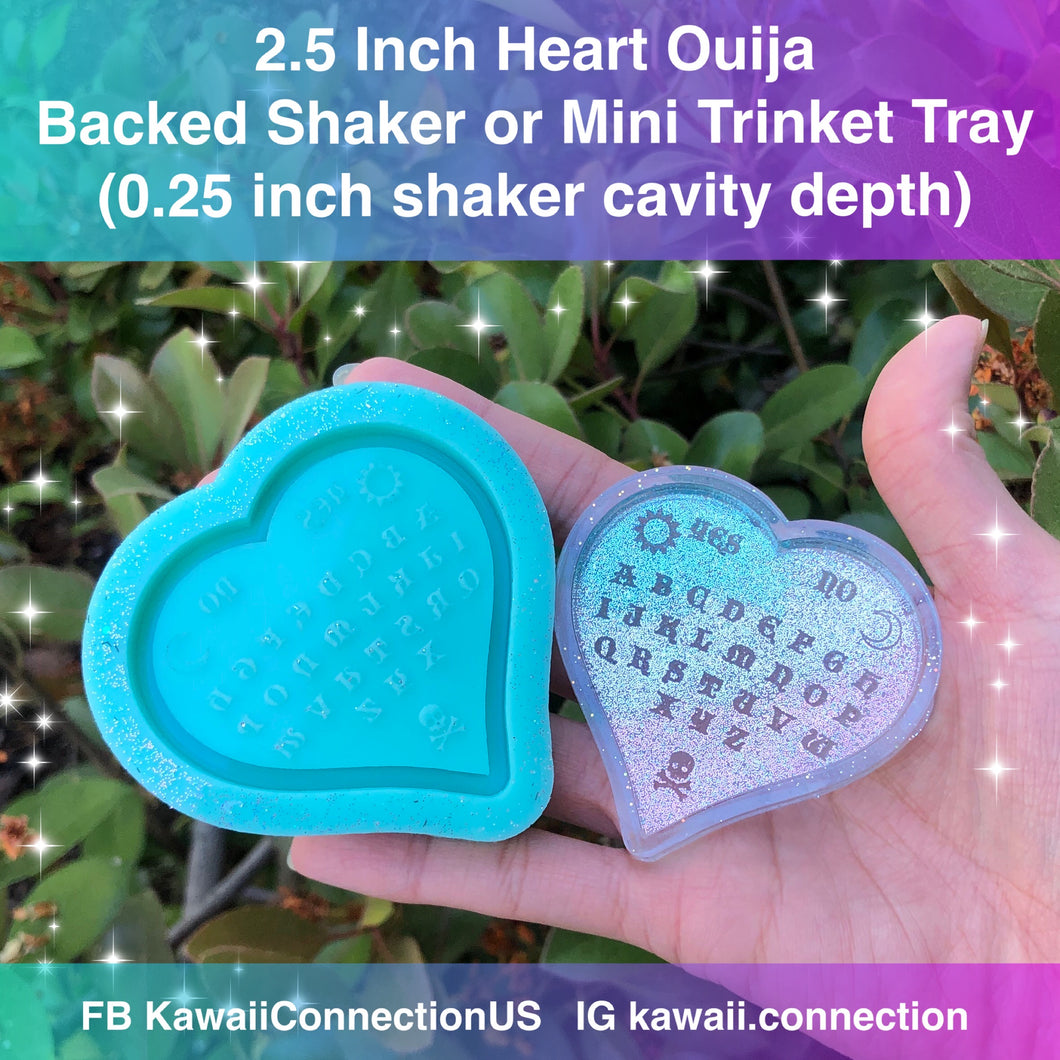 2.5 inch Heart Ouija (0.25 inch cavity depth)Backed Shaker or Mini Jewelry Tray Silicone Mold for Resin Key and Bag Charms