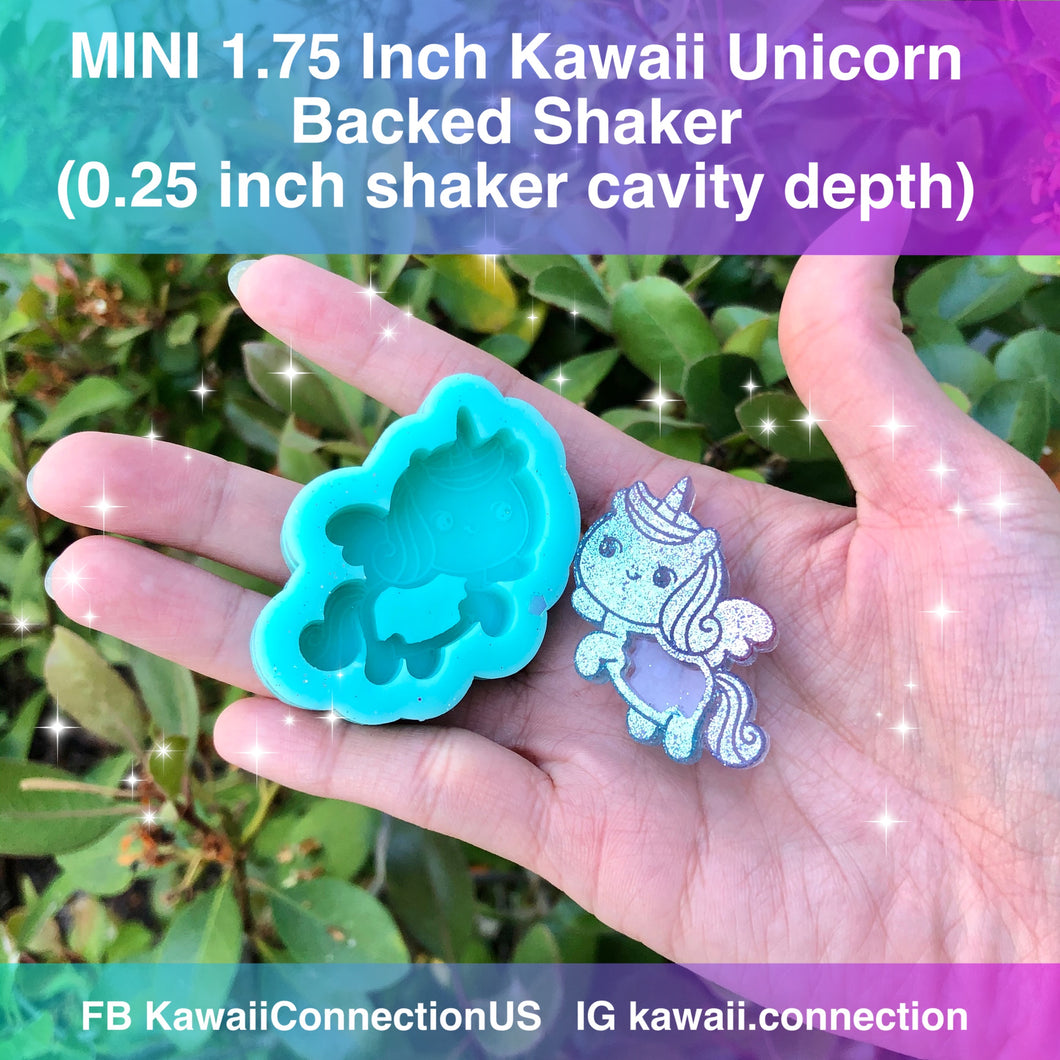 1.75 inch or 2.3 inch Kawaii Unicorn (0.25 inch cavity depth) Backed Shaker Silicone Mold for Resin Key and Bag Charms