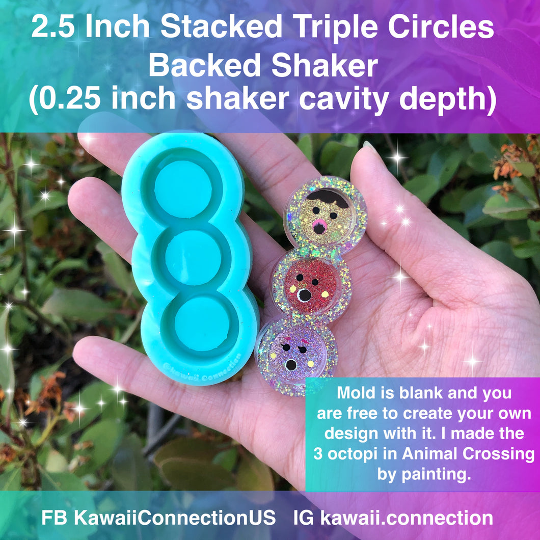 2.5 inch PLAIN Stacked Triple Circles (0.25 inch cavity depth) Backed Shaker Silicone Mold Perfect for Resin Hair Barrettes or Key and Bag Charms