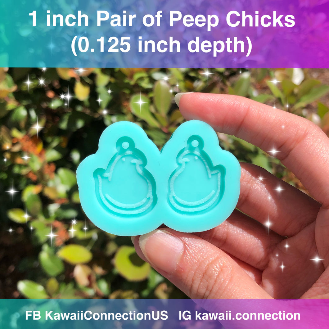 1 inch Peeps Chick (0.125 inch deep) Dangle Earrings or Charms Shiny Silicone Mold for Resin