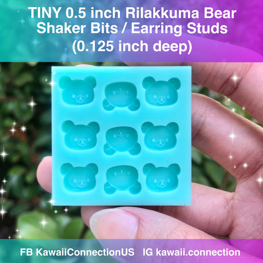 TINY 0.5 inch Rilakkuma Bear Head Shaker Bits Earrings Studs Resin Silicone Mold