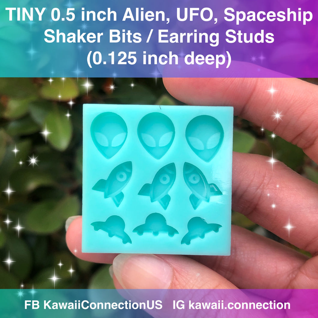 TINY 0.5 inch Alien and Rocket Spaceship Shaker Bits Earrings Studs Resin Silicone Mold