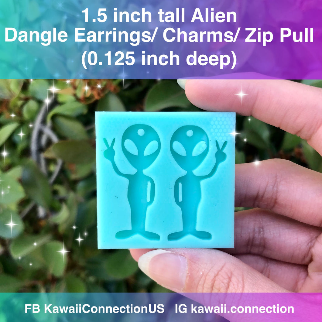 1.5 inch tall Alien Dangle Earrings Custom Zip Pull Charms Resin Silicone Mold