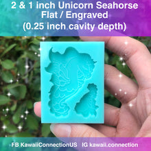 Load image into Gallery viewer, 1 &amp; 2 inch Unicorn Seahorse Magical Creature Flat Engraved Resin Silicone Mold for Hair Bows, Barrettes, Pendant &amp; Earring Charms, Zipper Pulls, Stitch Marker, Needle Minder
