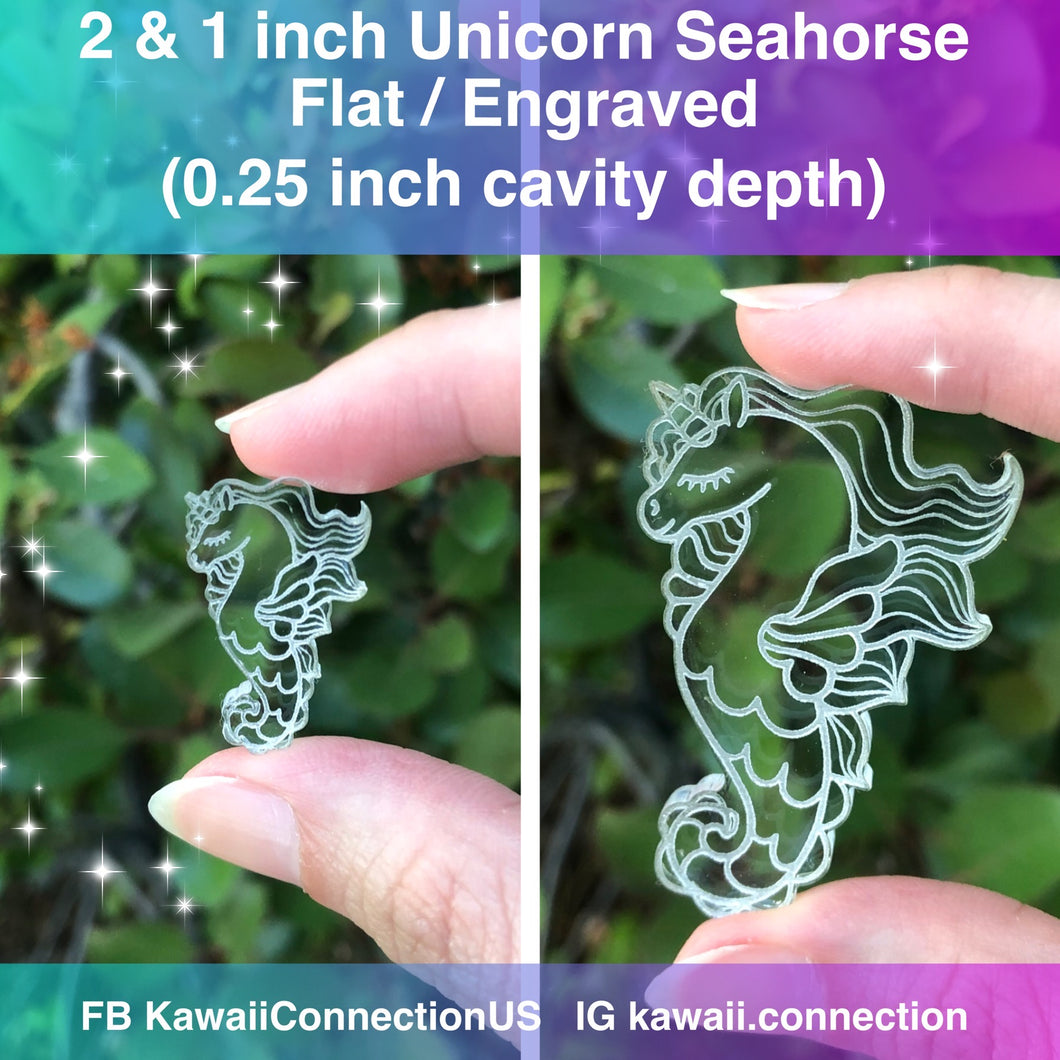 1 & 2 inch Unicorn Seahorse Magical Creature Flat Engraved Resin Silicone Mold for Hair Bows, Barrettes, Pendant & Earring Charms, Zipper Pulls, Stitch Marker, Needle Minder