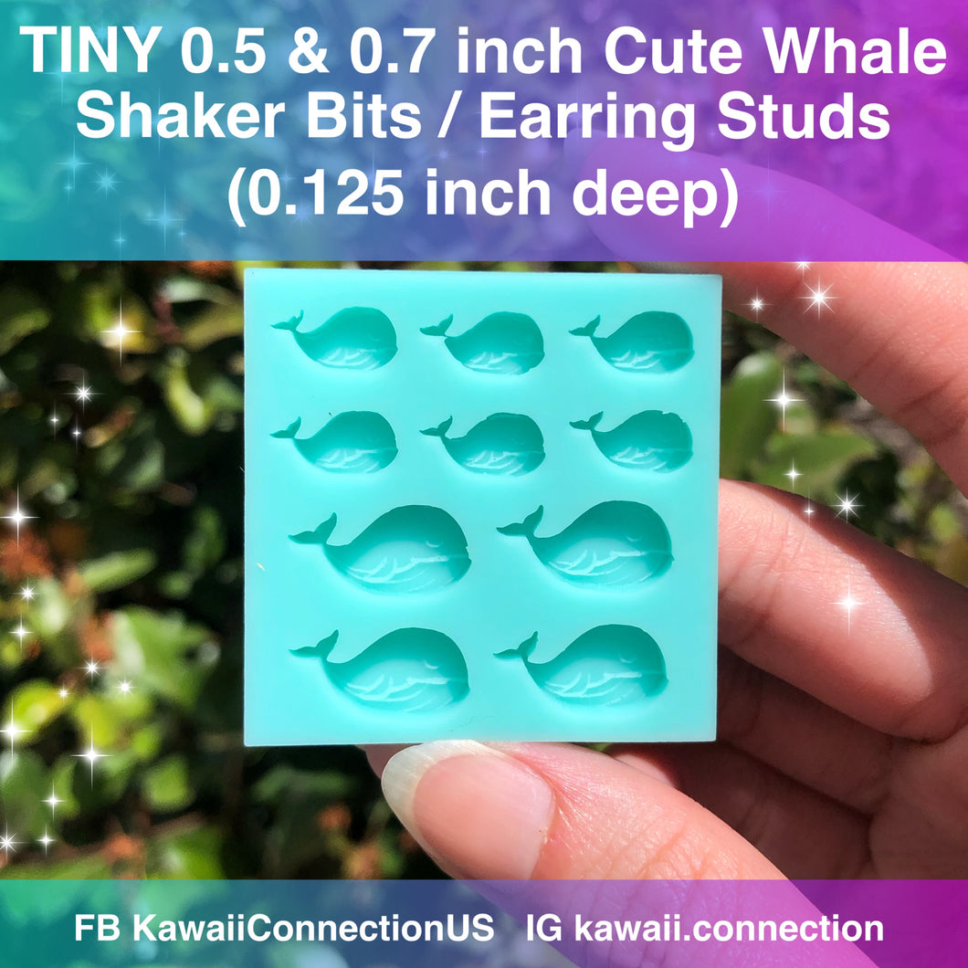 TINY 0.5 inch & 0.7 inch Kawaii Whale Shaker Bits & Stud Earrings Cabochons Resin Silicone Mold