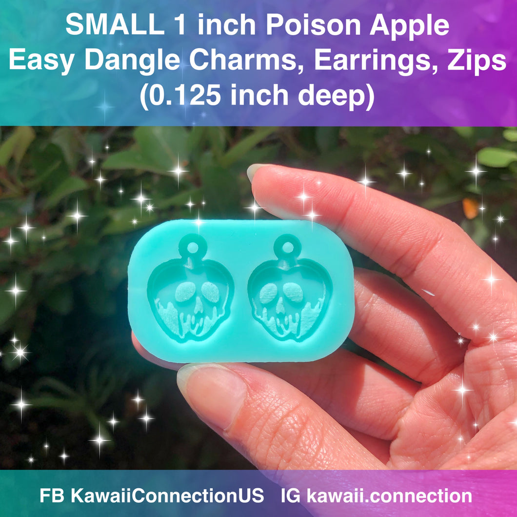 1 inch Poison Apple w Loop Silicone Mold for Pair of Resin Dangle Charm Earrings Stitch Marker Zipper Pull Pendant DIY