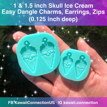 Load image into Gallery viewer, 1 inch OR 1.5 inch Ice Cream Skull w Loop Silicone Mold for Pair of Resin Dangle Charm Earrings Stitch Marker Zipper Pull Pendant DIY
