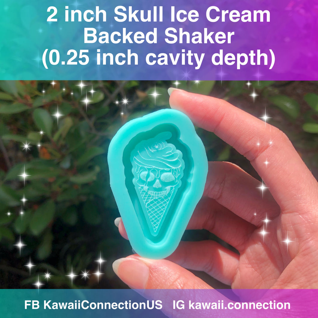2 inch Backed Shaker Ice Cream Skull Silicone Mold for Resin Charm Pendant DIY