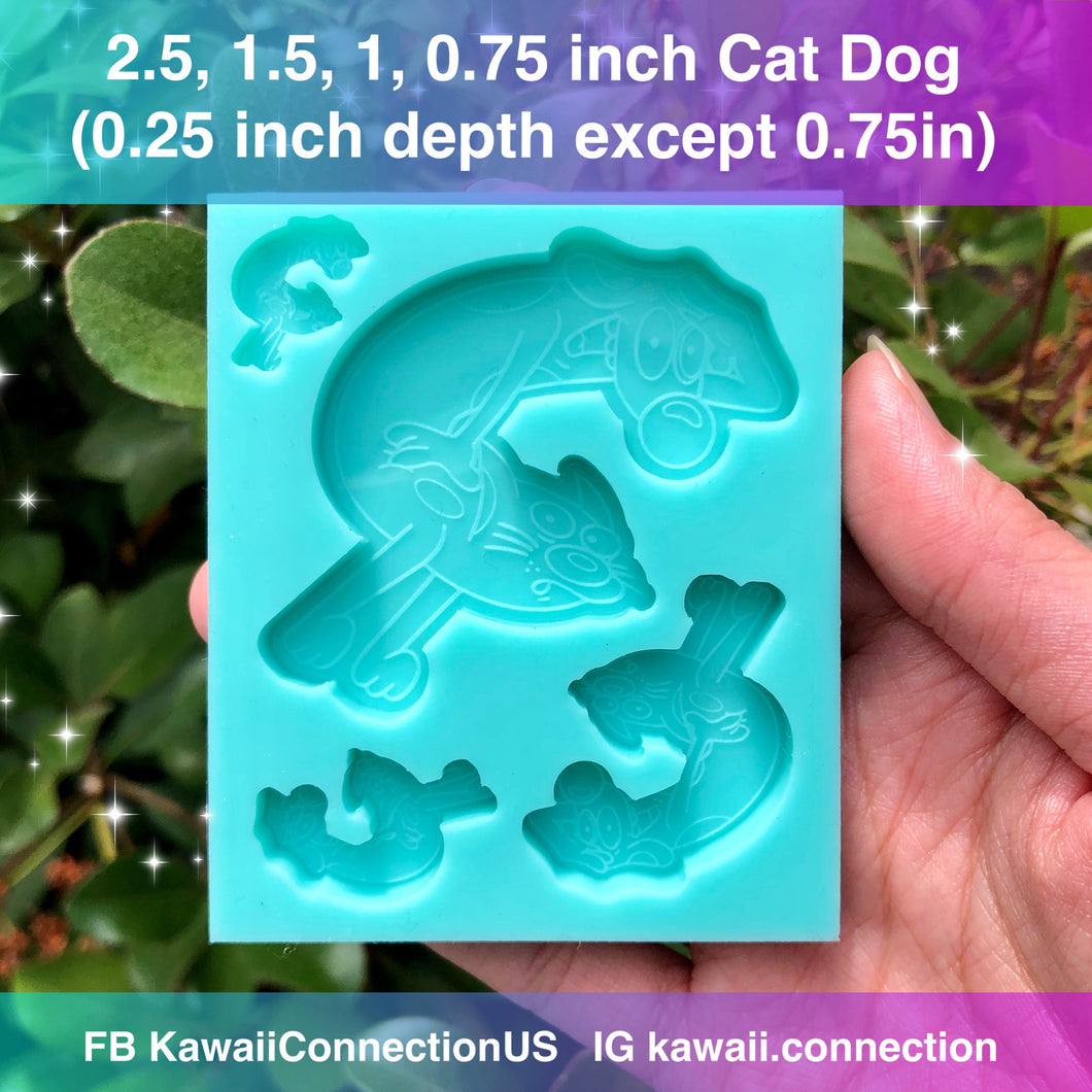 Mixed Sizes Cat Dog Nostalgic Cartoon Resin Silicone Mold - 2.5 inch, 1.5 inch, 1 inch, 0.75 inch