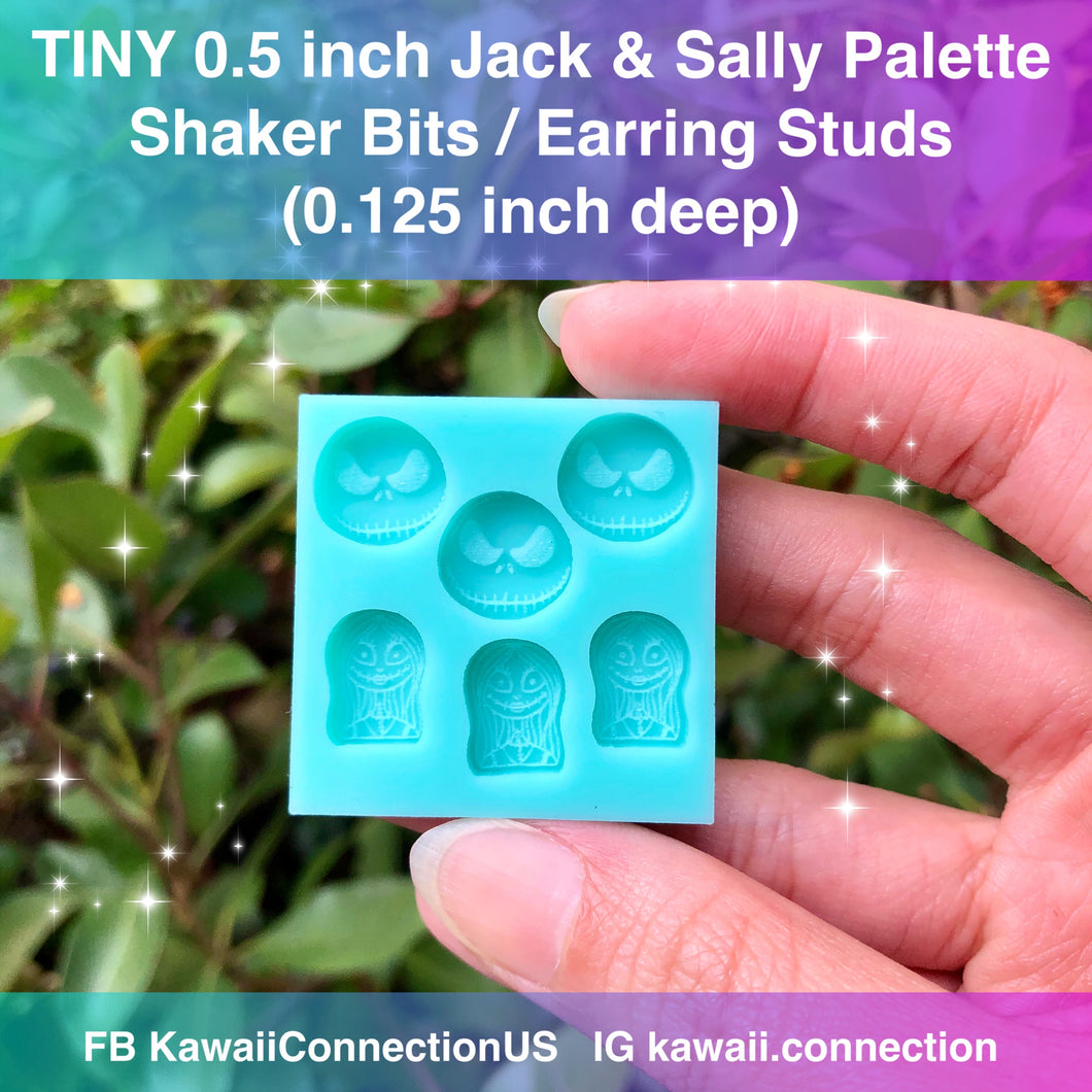 TINY 0.5 inch Jack & Sally Nightmare Couple Shaker Bits & Stud Earrings Cabochons Resin Silicone Mold