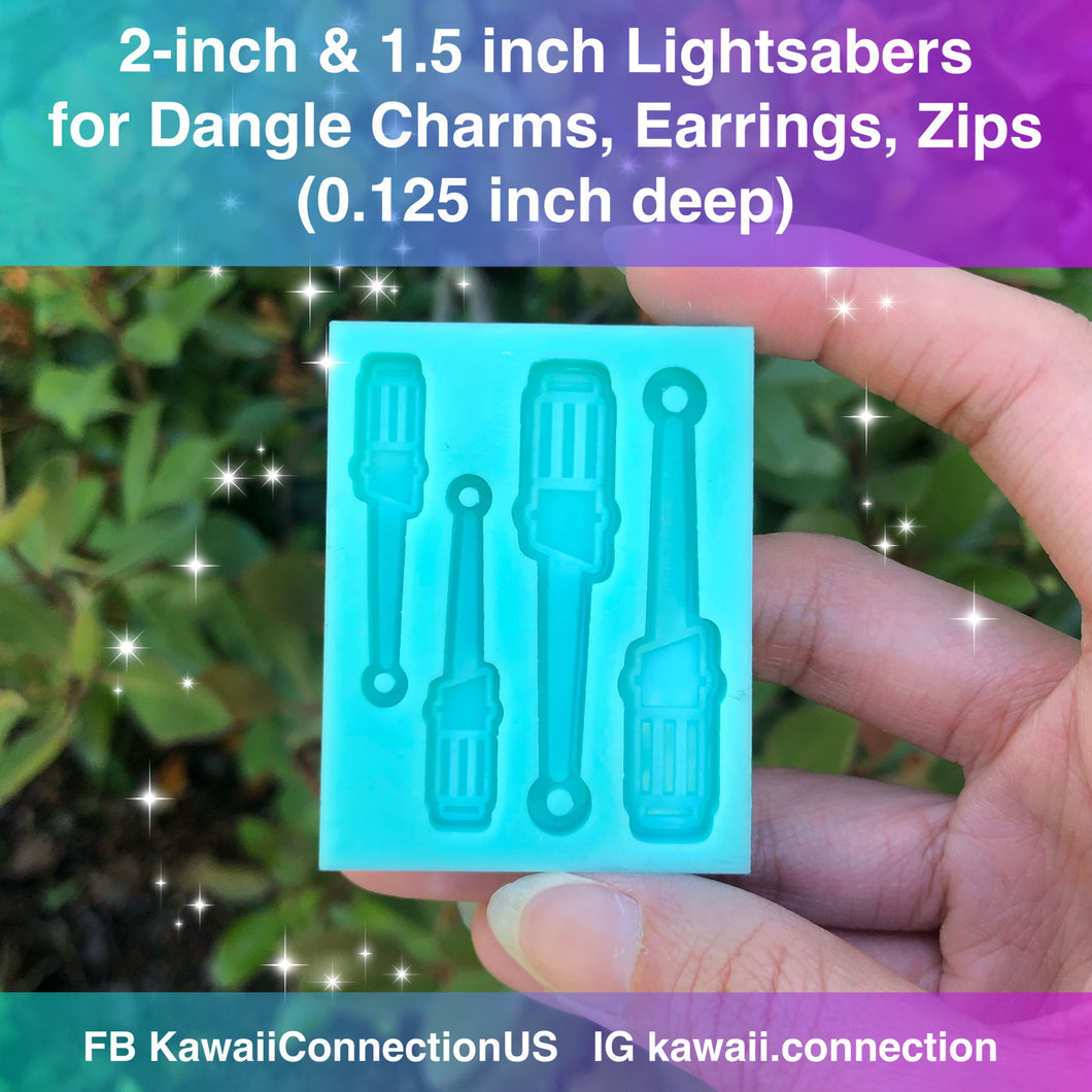 1.5 & 2 inch Lightsabers w Loops Resin Silicone Mold for Easy Charms, Dangle Earrings, Zip Pulls or Stitch Markers