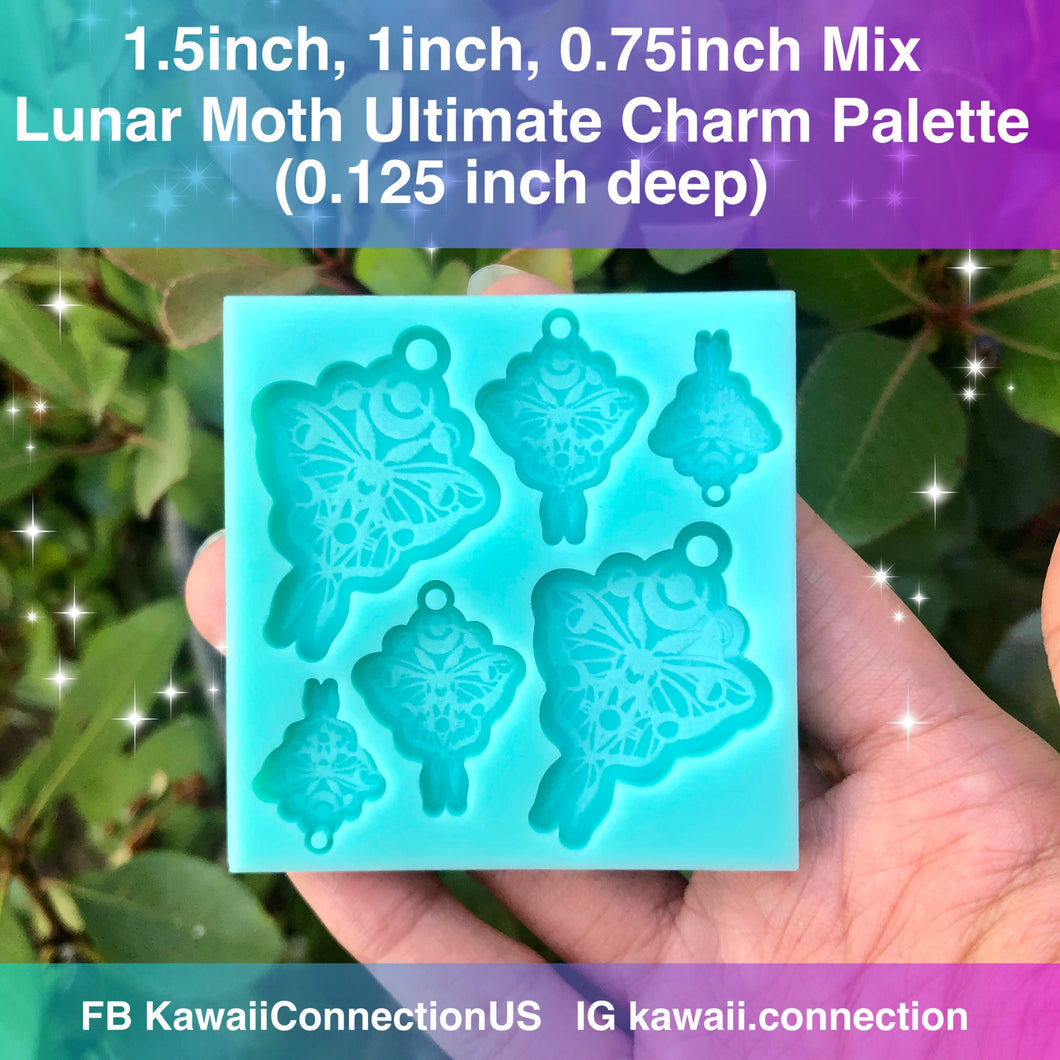 0.75 inch, 1 inch & 1.5 inch tall (3 pairs) of Lunar Moth Silicone Mold for Resin Dangle Charm Earrings Pendant Stitch Markers Zipper Pull DIY