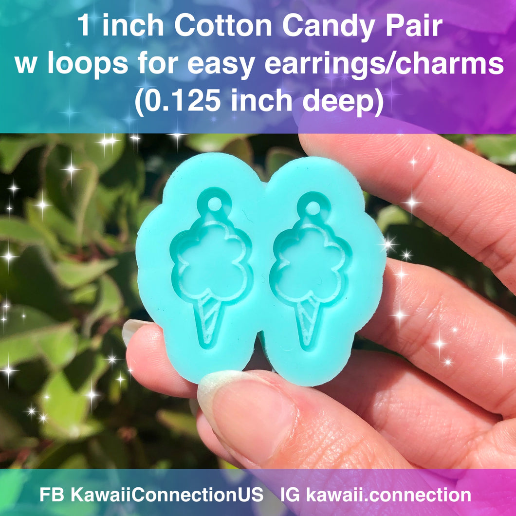 1 inch Cotton Candy (0.125 inch deep) Dangle Earrings or Charms Shiny Silicone Mold for Resin