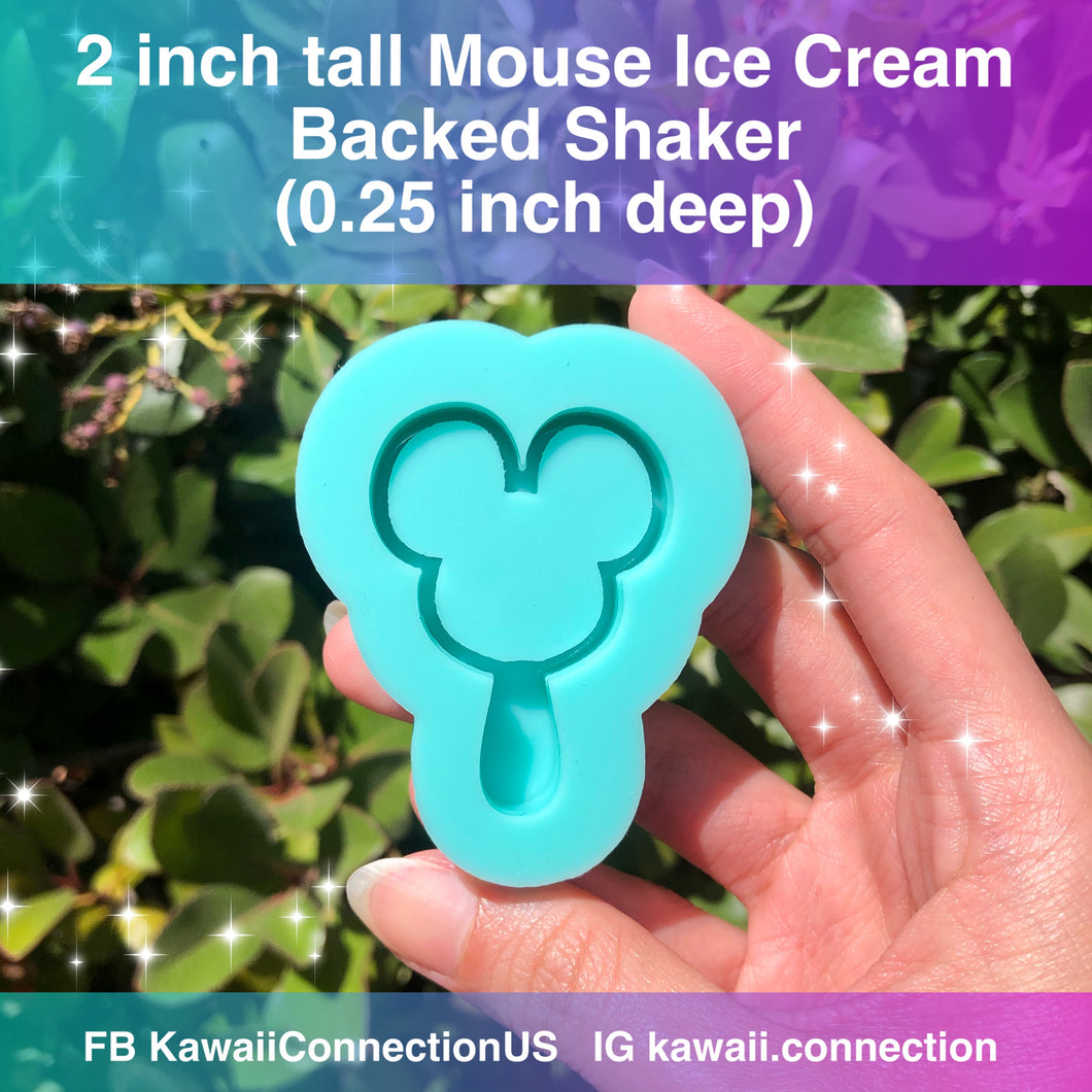 2 inch tall Mouse Ice Cream Backed Shaker Silicone Mold for Resin Pendants Charms Cabochons