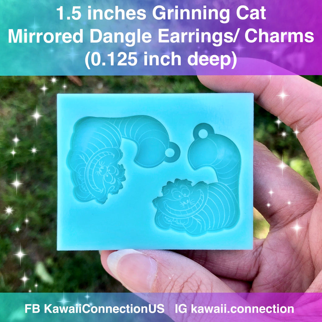 1.5 inch Pair of Mad Wonderland Cat with Built-in Loop for Dangle Charms or Earring Silicone Mold